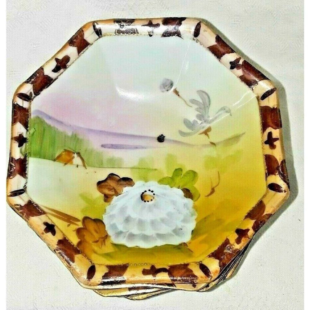 Antique Nippon Tohina TE-OH Small Berry Bowls Octagon Floral Landscape Set of 5